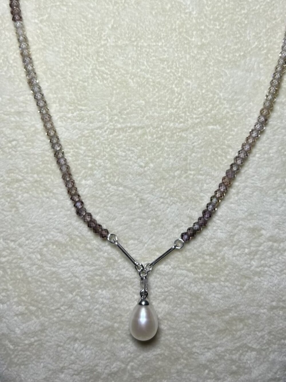 Natural Zircon Beads and Freshwater Pearl Necklace.